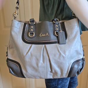 LIKE NEW! Coach Ashley Spectator Bag Gray and Black with Leather Trim